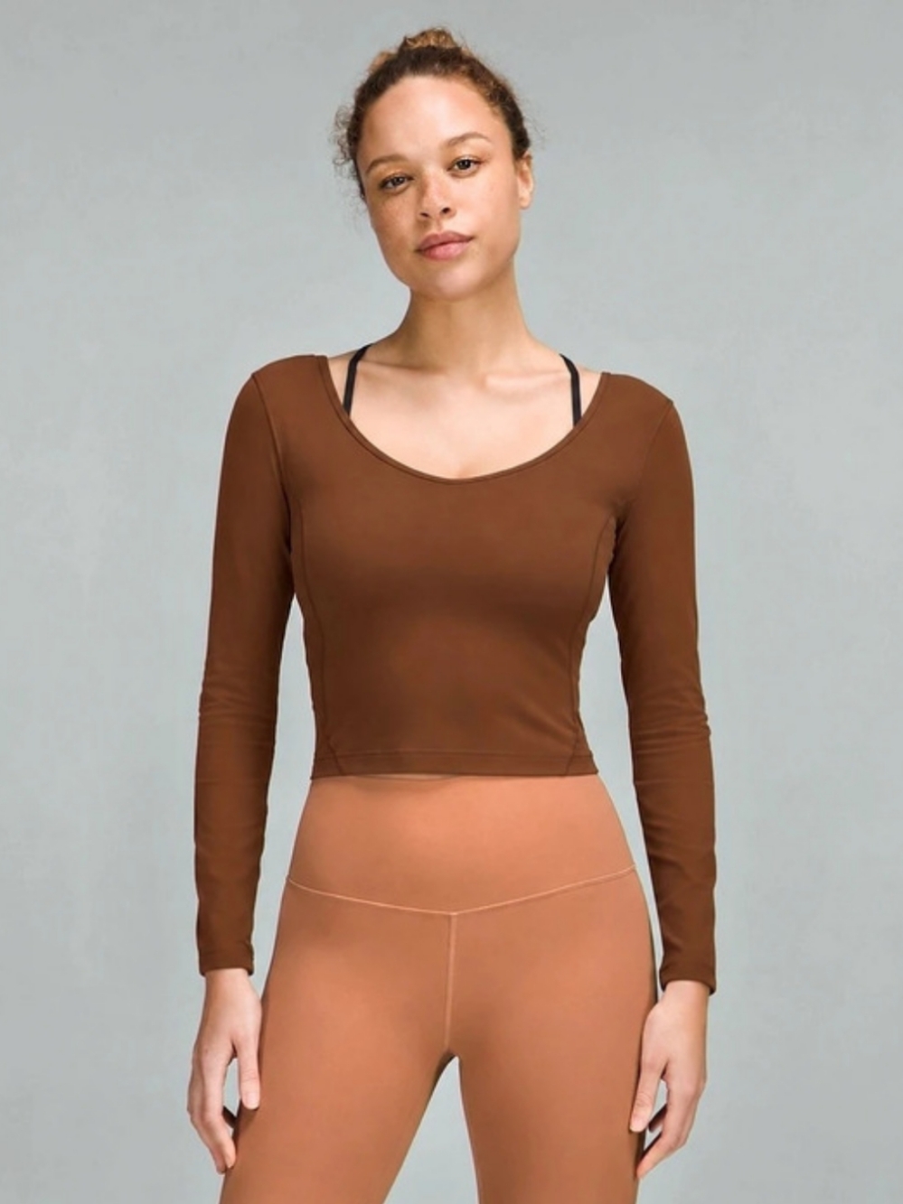 lululemon Align Long Sleeve Shirt Brown Crop Top Size 6